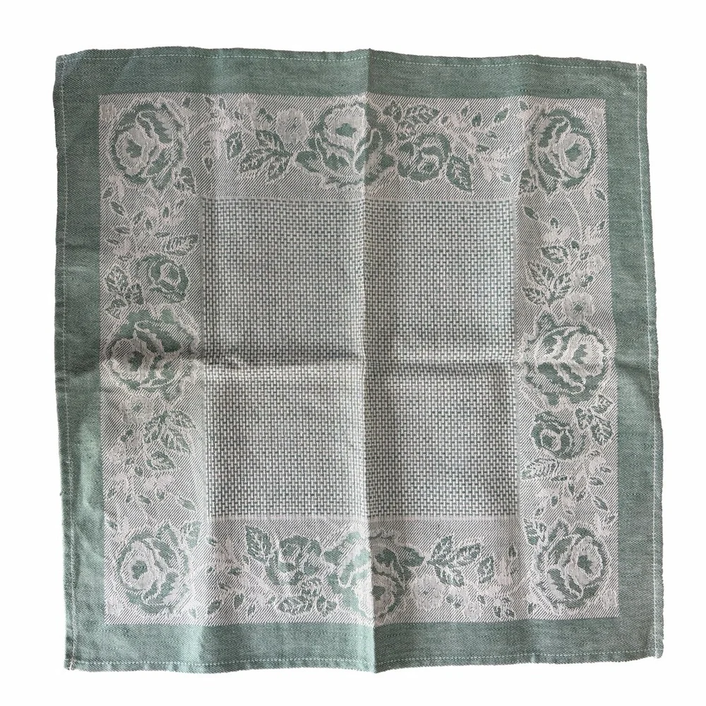 Set of 4 Green Floral Linen/Cotton Blend Cloth Napkins